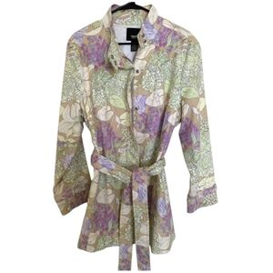 VINTAGE Yk2 Mossimo Women's Beige Floral Belted Collared Trench Coat Size XL